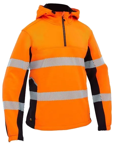 Bisley Flx&move hi vis taped liquid repellent fleece hoodie, Bisley product photo