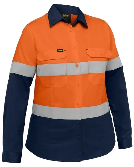 Bisley Industrial womens taped hi vis cool lightweight cotton vented shirt, Bisley product photo