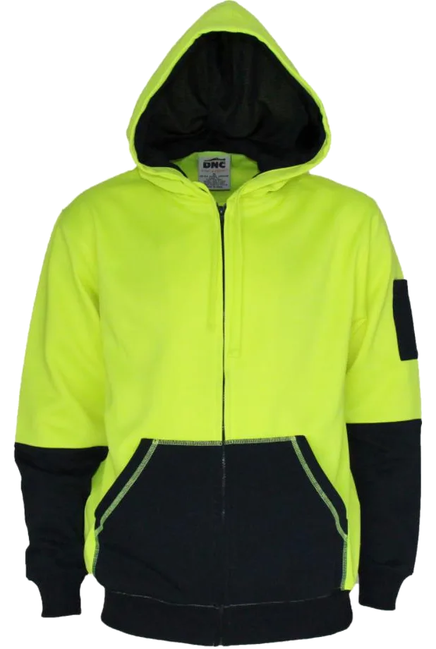 DNC 300GSM full zip super fleecy hi vis hoodie, DNC Workwear product photo